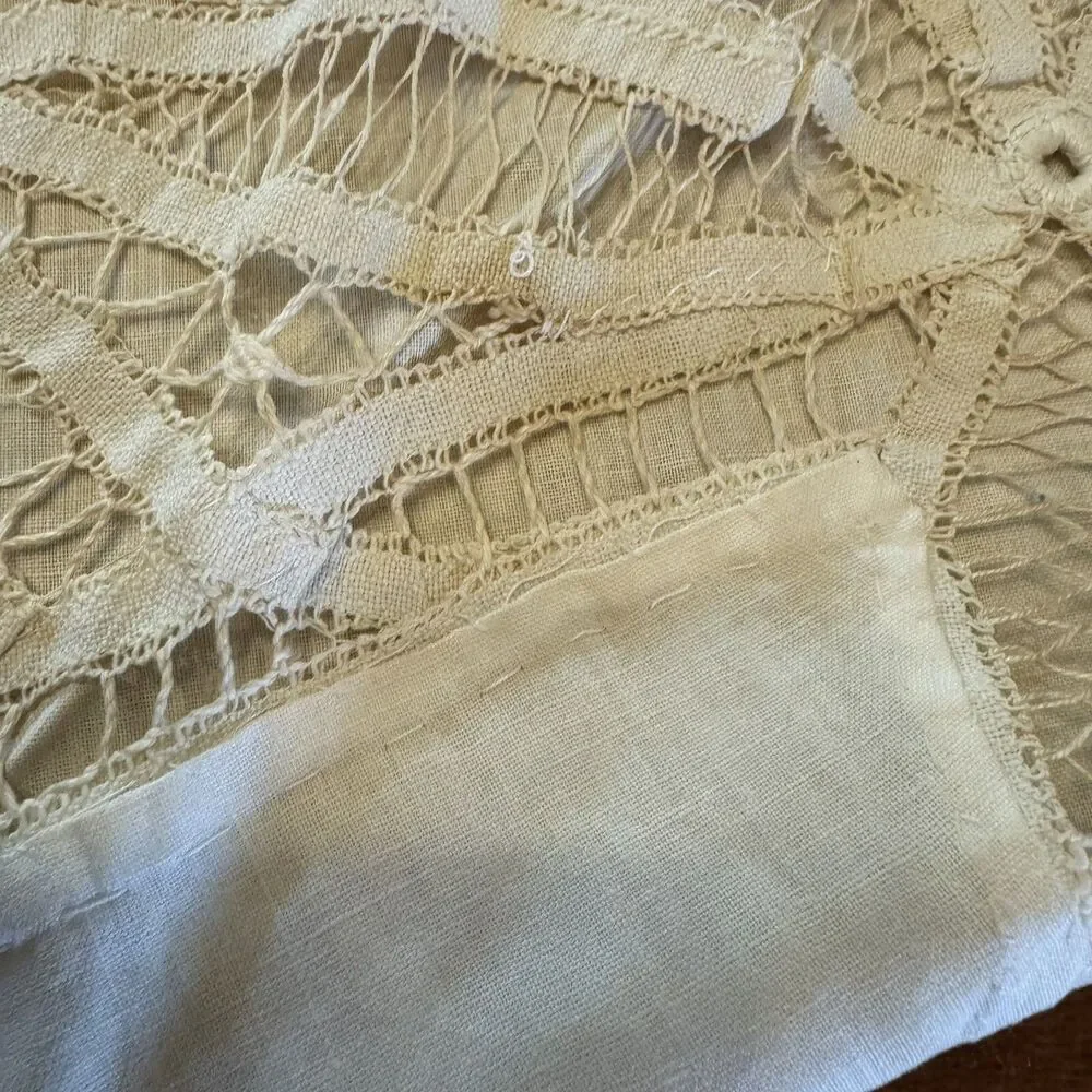 Antique Square Battenburg Lace Table Cloth 42” Square Hand Stitches